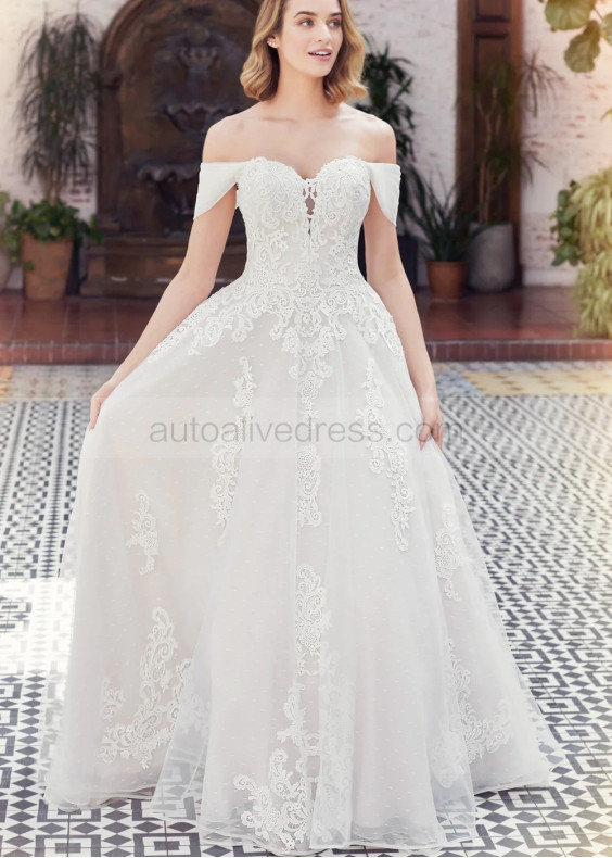 Ivory Lace Dotted Tulle Keyhole Back Sweet Wedding Dress